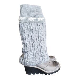 Sorel Crazy Cable Wedge Cable Knit Boots Slouch Boots Women 6.5 Grey Bear Wool